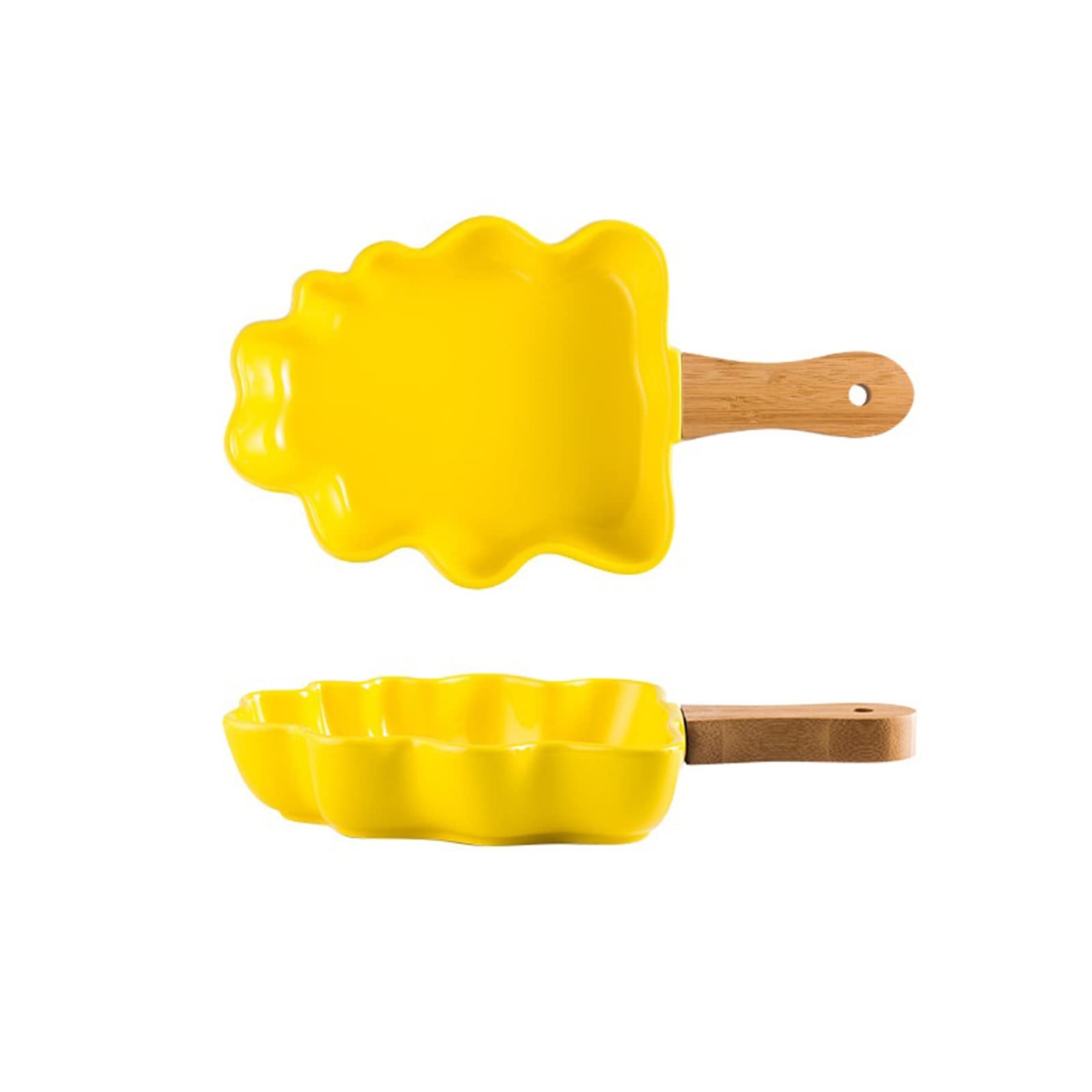 2-Piece Ceramic Baking Dish Set with Wooden Handle - Creative Tree Design Large Oven-Safe Bakeware for Baking, Salad, Snacks & Desserts | Perfect for Thanksgiving, Christmas & Family Gatherings (Yellow)