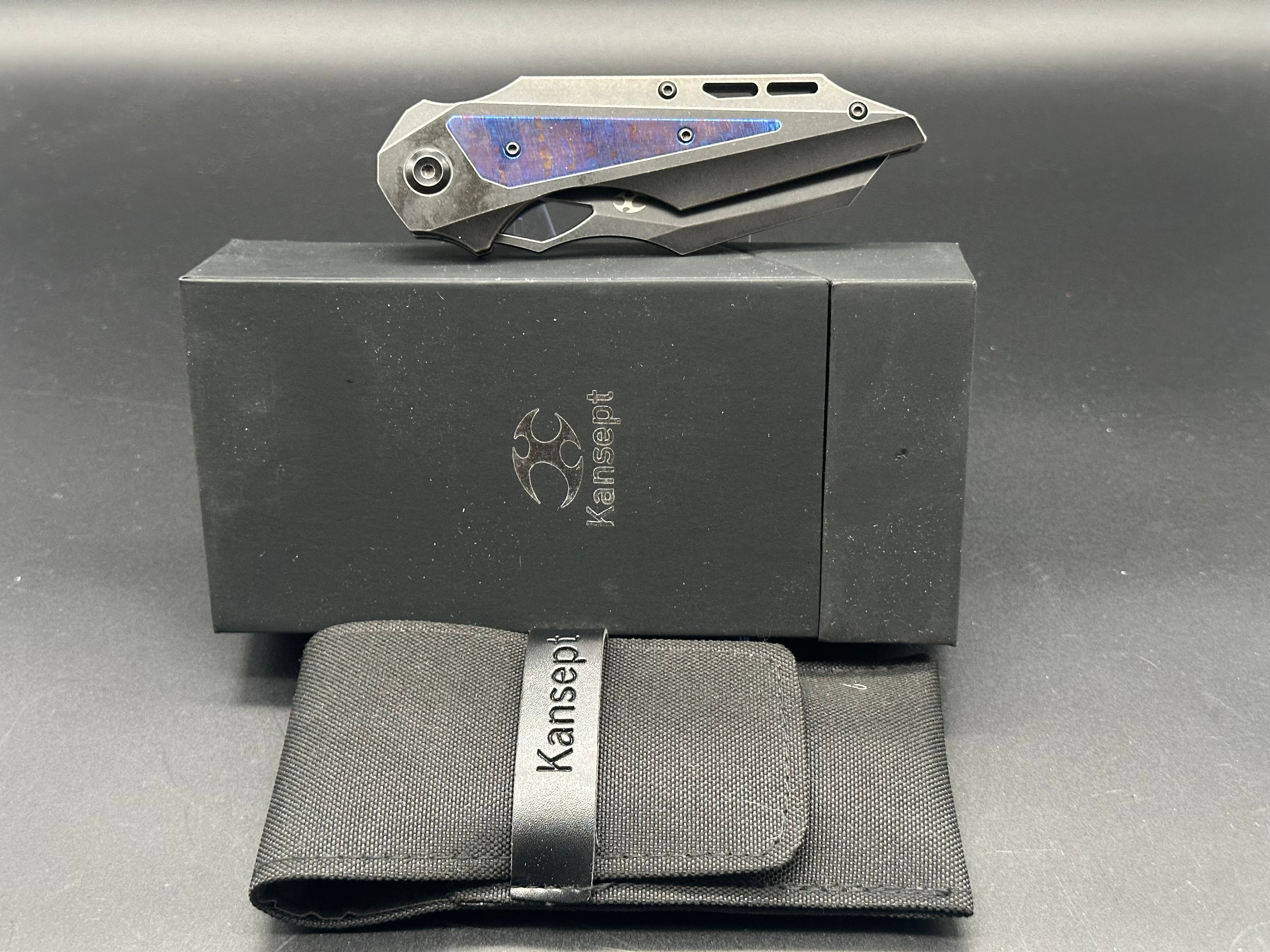 Kansept & Jelly Jerry Genisis Folding Knife - Black Stonewash Titanium Frame with Timascus Inlays | EDC Pocket Knife for Outdoor, Camping & Everyday Carry
