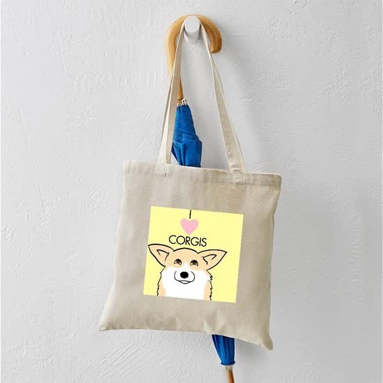 I Love Corgis Tote Bag - Natural Canvas Reusable Shopping Bag for Groceries, Beach & Daily Use | Cute Dog Lover Gift