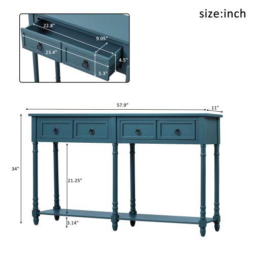 Antique Navy Console Table with Storage - Sofa Table with Drawers and Shelf for Entryway, Living Room | Hallway Furniture, Home Decor, Narrow Side Table for Small Spaces