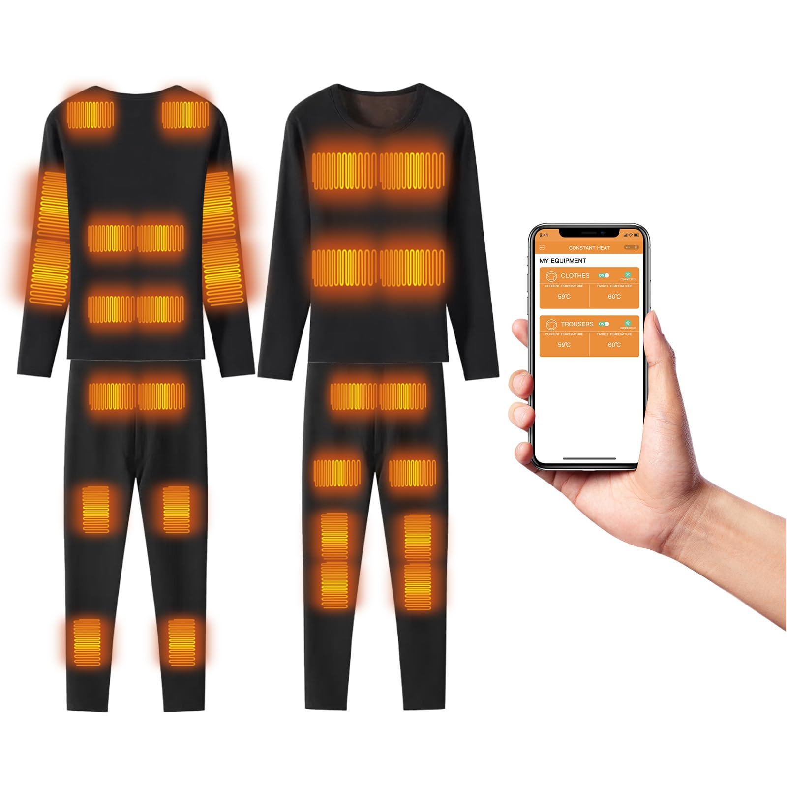 Smart Electric Heated Thermal Underwear Set for Men & Women - 28°C App Control Warm Tops & Pants for Winter Outdoor Activities - Hunting, Dog Walking, Shoveling Snow, Skiing & Cold Weather Work
