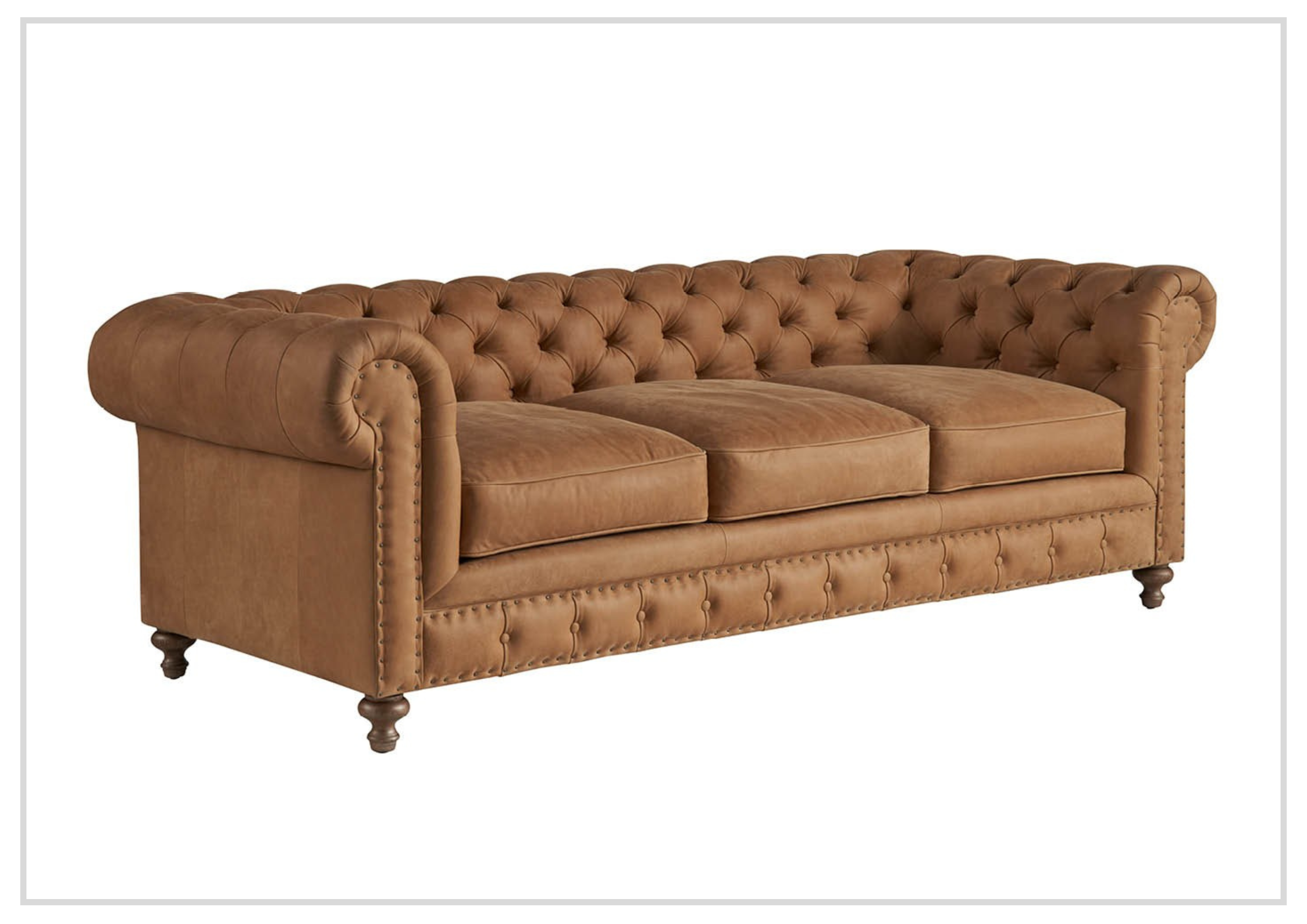 Universal Griffith Park Berkeley Leather Tufted Sofa with Rolled Arms - Premium Genuine Leather Living Room Couch for Modern Home, Office Lounge & Entertainment Spaces