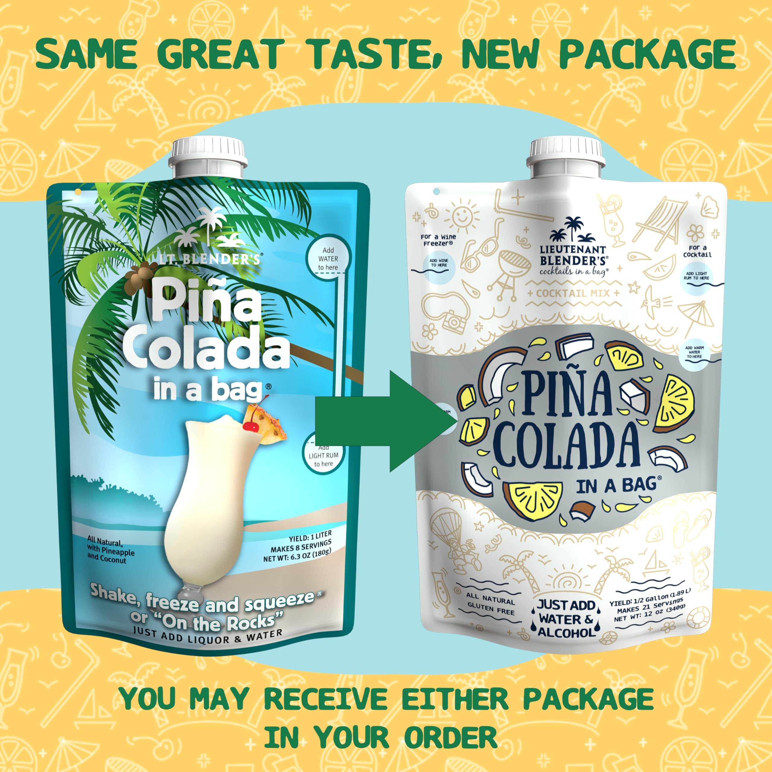 Lt. Blender's Pina Colada Drink Mix - 1/2 Gallon Slushie Cocktail Mix (Pack of 4) - Perfect for Parties, Poolside Relaxation & Summer Cocktails