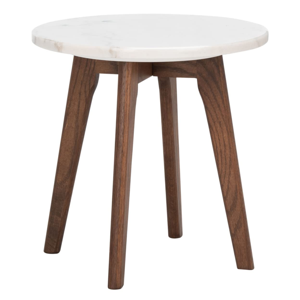 SAFAVIEH Home Collection Marini Round Accent End Table - Marble & Walnut Finish - Perfect for Living Room, Bedroom, or Office Decor