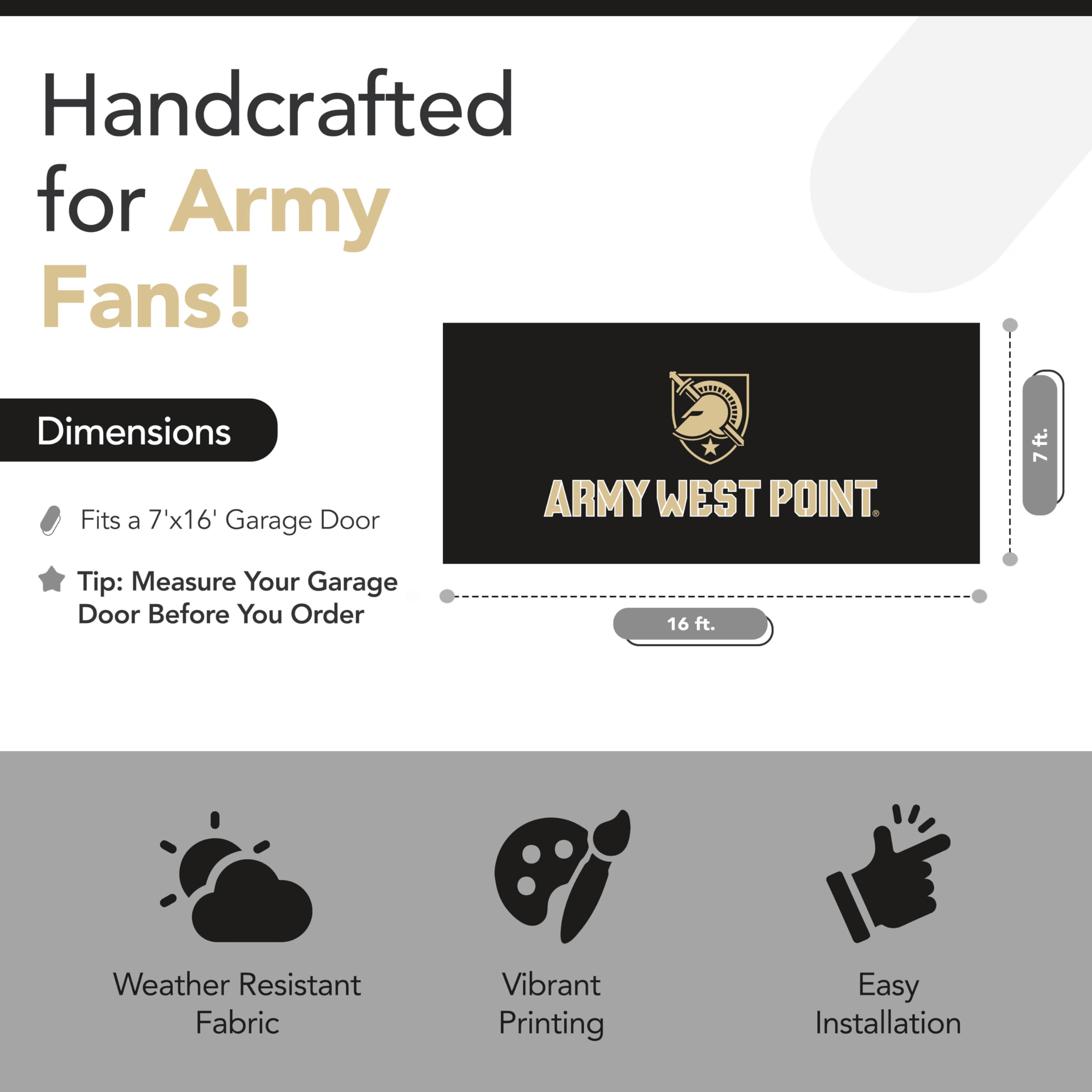 Army Black Knights 7' x 16' NCAA Licensed Polyester Garage Door Banner - Durable College Sports Banner for Tailgating, Game Day Decor & School Spirit - Officially Licensed Team Merchandise