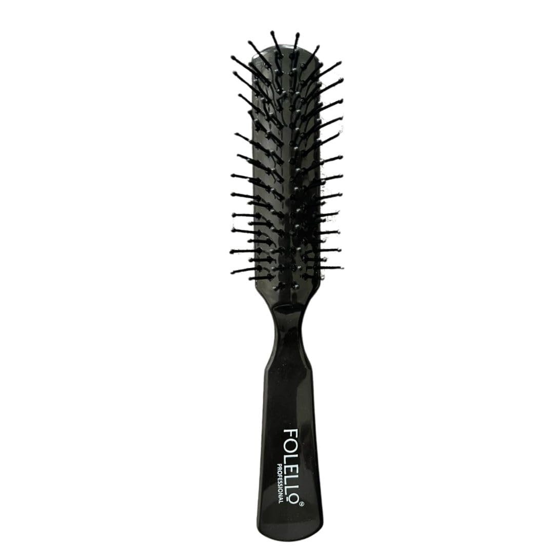 FOLELLO Quick Dry Detangling Hair Brush - Unisex Plastic Hair Styling Tool for Adults & Kids | Salon & Home Use | Perfect for Blow Drying, Styling & Smoothing Hair (Black)