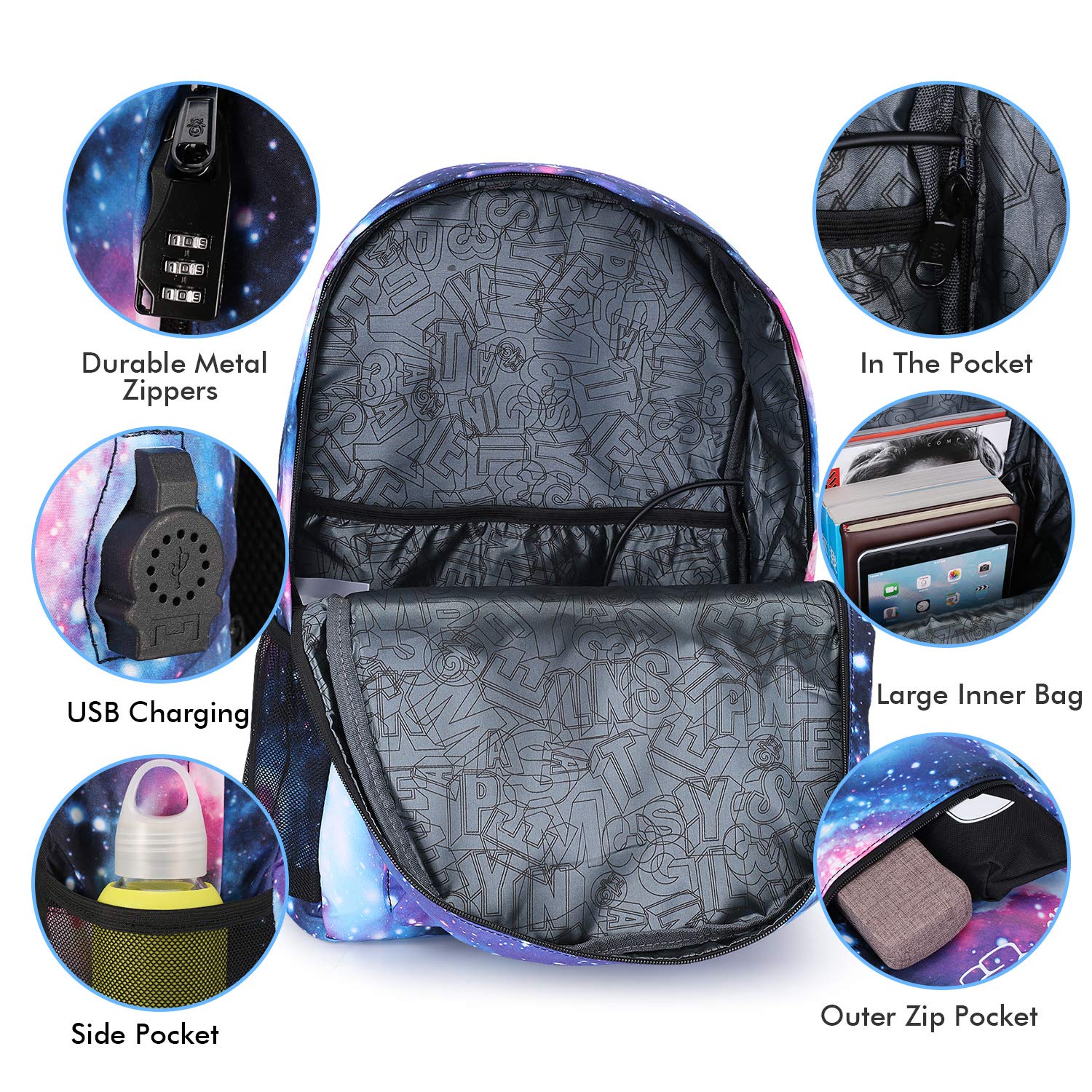 Galaxy Backpack for School & College - Anime Luminous Anti-Theft Laptop Backpack with USB Charging Port - Perfect for Students, Travel & Daily Commute