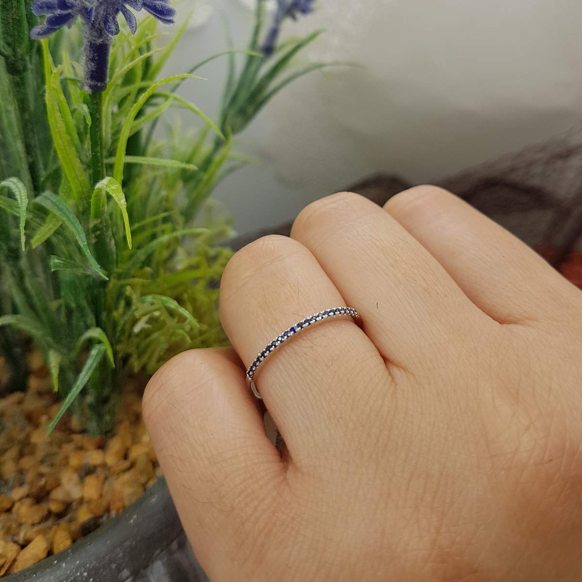 14K White Gold Round Blue Sapphire Stackable Ring for Women - 0.08 Cttw Dainty Anniversary Wedding Band - Dazzlingrock Collection | Perfect for Stacking, Everyday Wear & Special Occasions