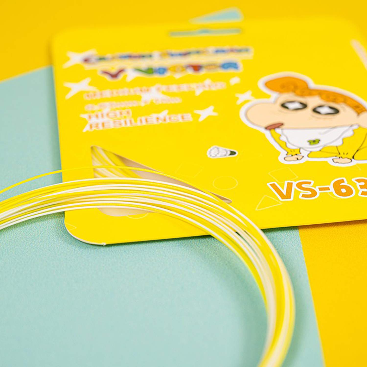 Victor x Crayon Shin Chan Badminton String 10m VS 63CS AE (Yellow) - Premium Badminton Racket String for Professional Players & Beginners - Perfect for Tournaments, Training & Casual Play