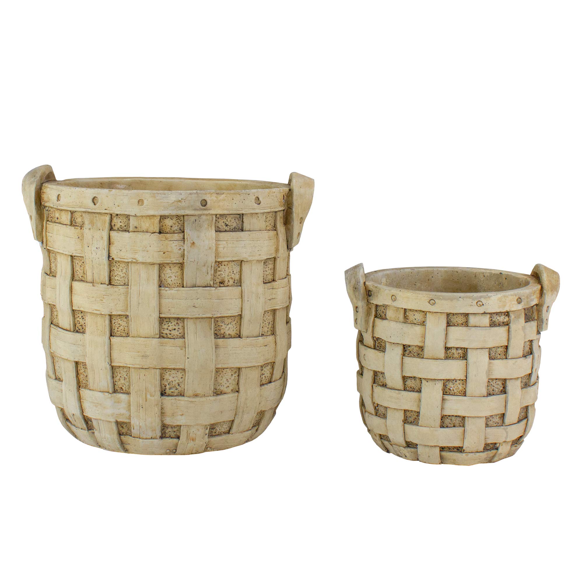 Set of 2 Beige Tobacco Basket Planters - 9.5 Inch Rustic Home Decor for Indoor/Outdoor Plants - Perfect for Farmhouse, Patio, or Porch Decor