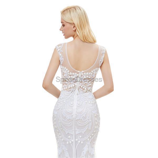 Off White Scoop Neck Lace Beaded Mermaid Evening Prom Dress - Elegant Formal Gown for Homecoming, Ball, and Special Occasions