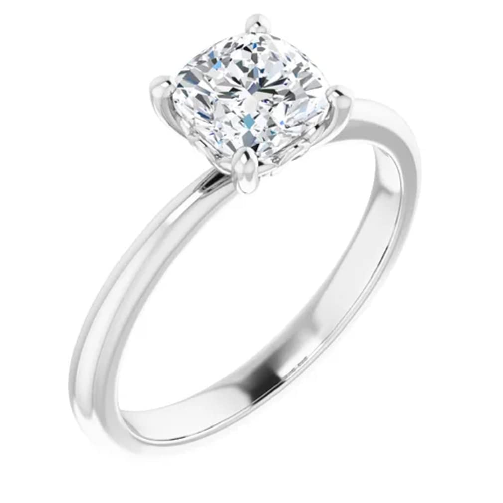 10K Solid White Gold Handmade Engagement Ring - 1.0 CT Cushion Cut Moissanite Diamond Solitaire Wedding Band for Women - Perfect for Proposals, Anniversaries & Bridal Jewelry Gifts