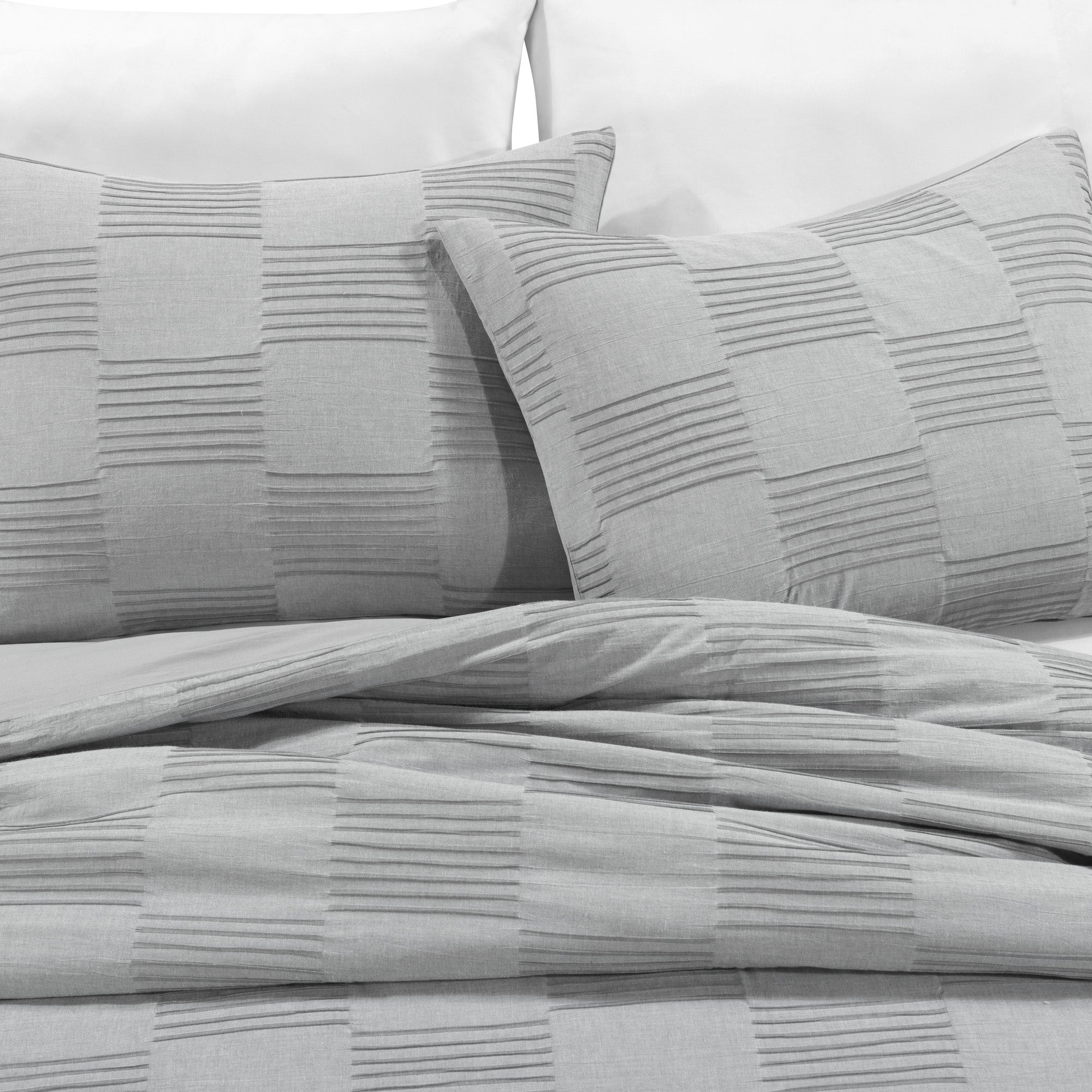 Sorano Chambray Textured Jacquard Cotton Duvet Cover 3 Piece Set - Soft Breathable Bedding Set for Queen/King Size - Perfect for Modern Bedroom, Guest Room & Hotel Decor