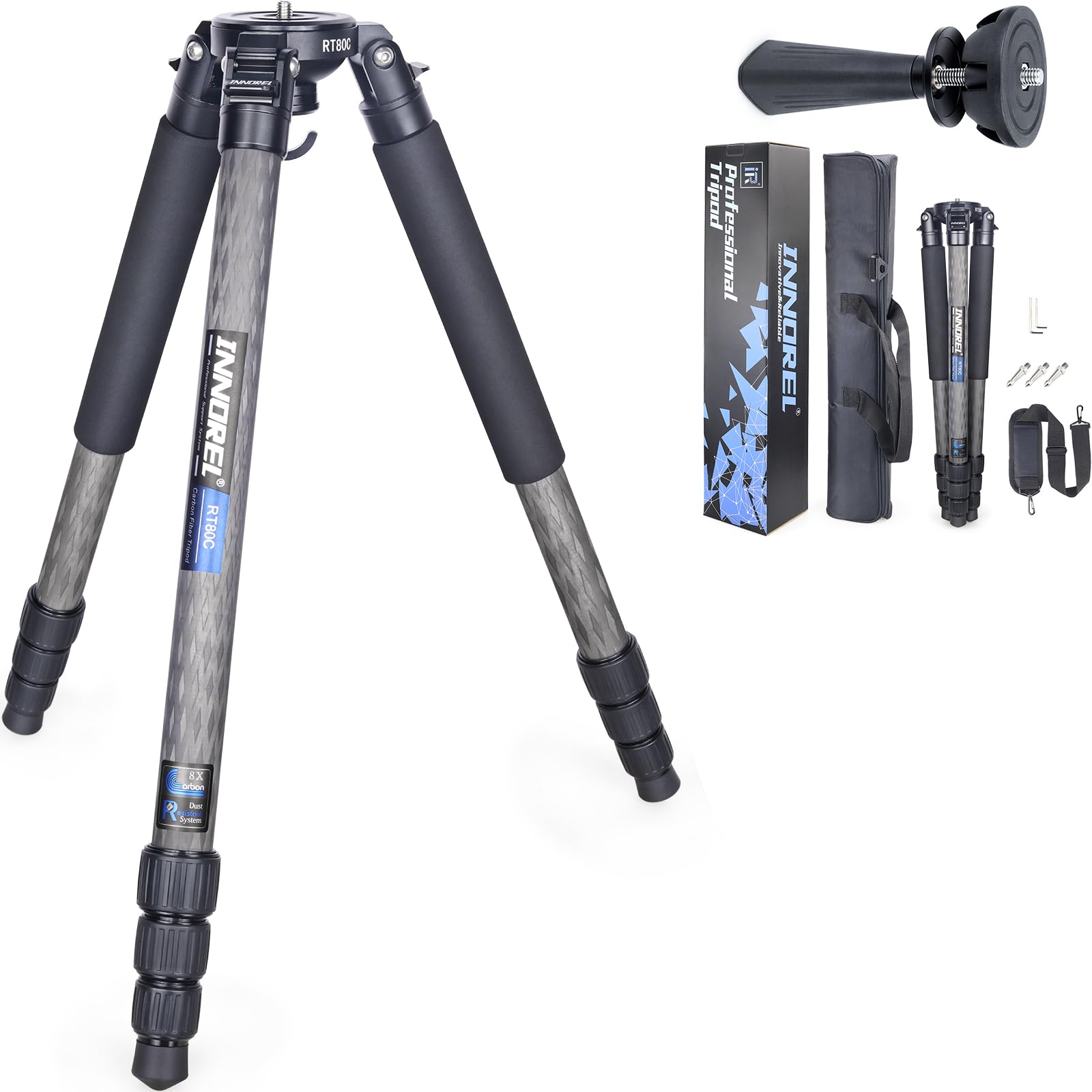 Professional RT80C Carbon Fiber Tripod for Birdwatching - Heavy Duty 20kg Max Load Bowl Tripod with Camera Stand | Perfect for Wildlife Photography, Outdoor Adventures & Telescope Mounting