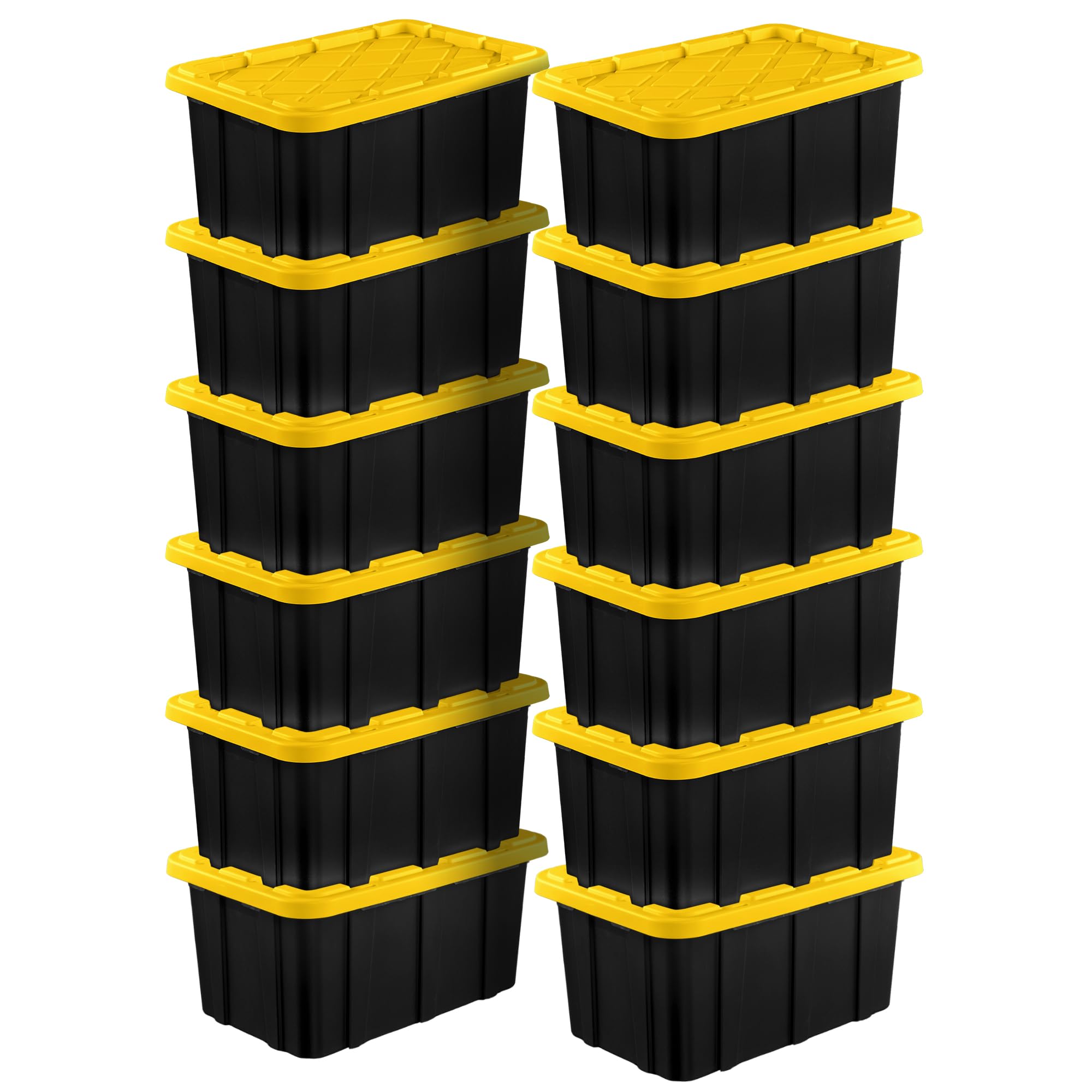 Sterilite 12-Pack 17 Gallon Heavy Duty Stackable Storage Bins with Lids, Black & Yellow - Perfect for Home Organization, Garage Storage, and Office Supplies
