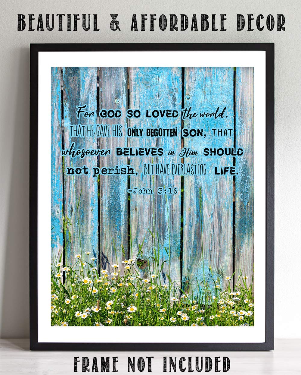 TJ Originals - John 3:16 Bible Verse Wall Art Print - 11x14 Inches Christian Scripture Decor - Inspirational Gift for Family, Friends & Women (Blue Palette) - Perfect for Home, Office & Church Decor