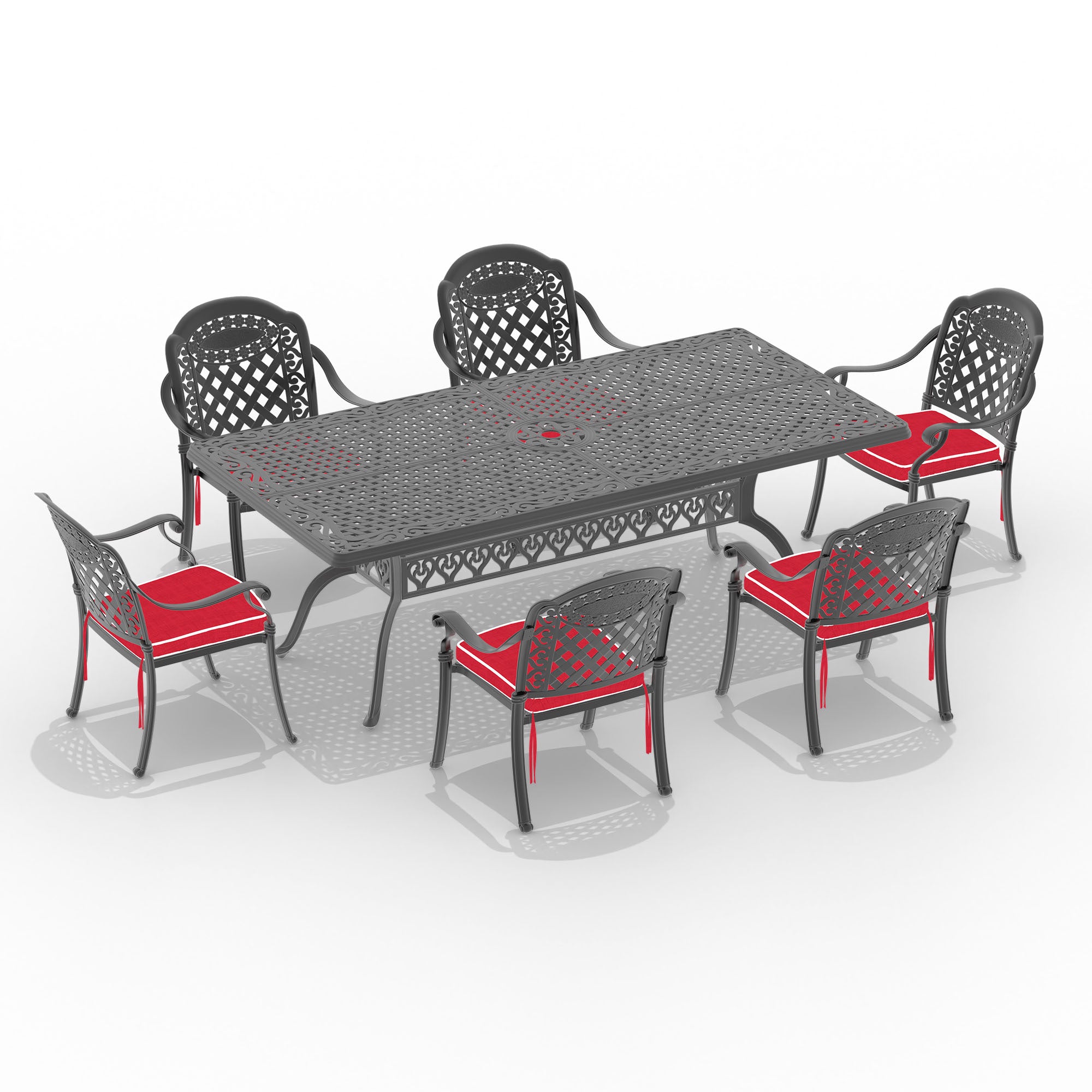 7-Piece Cast Aluminum Patio Furniture Set with Cushions - Outdoor Dining & Lounge Chairs in Random Colors - Perfect for Garden, Poolside & Backyard Relaxation