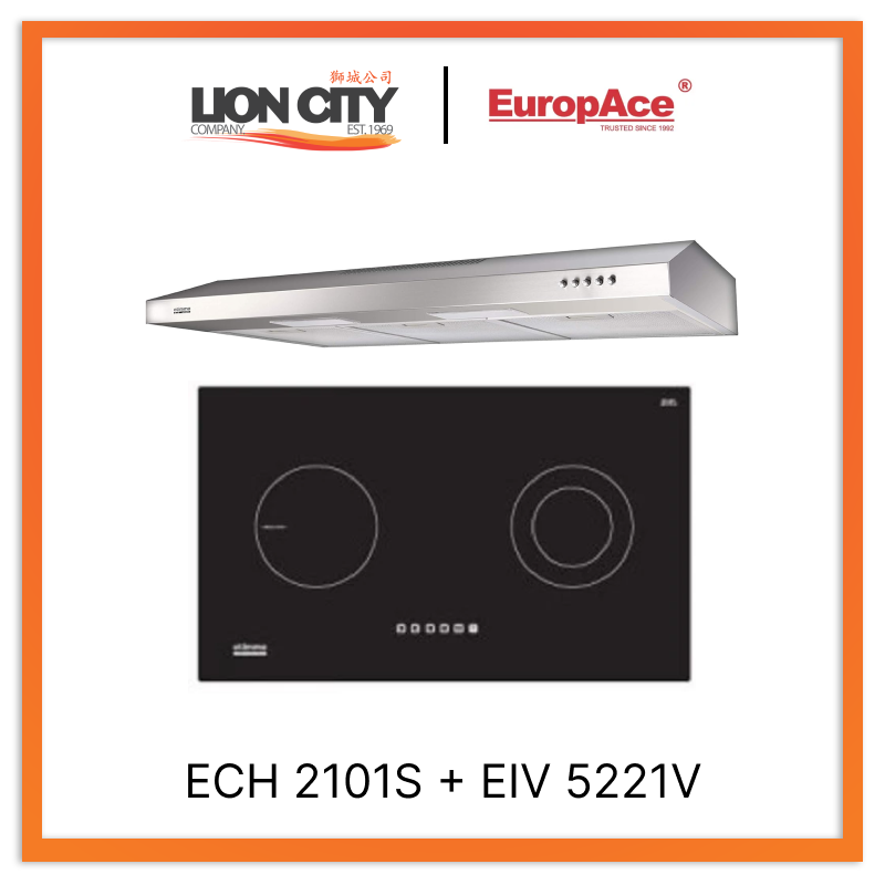 Europace ECH2101S 90cm Slim Range Hood with Europace EIV5221V Built-In Induction Cooktop - Modern Kitchen Ventilation & Cooking Solution for Home Chefs