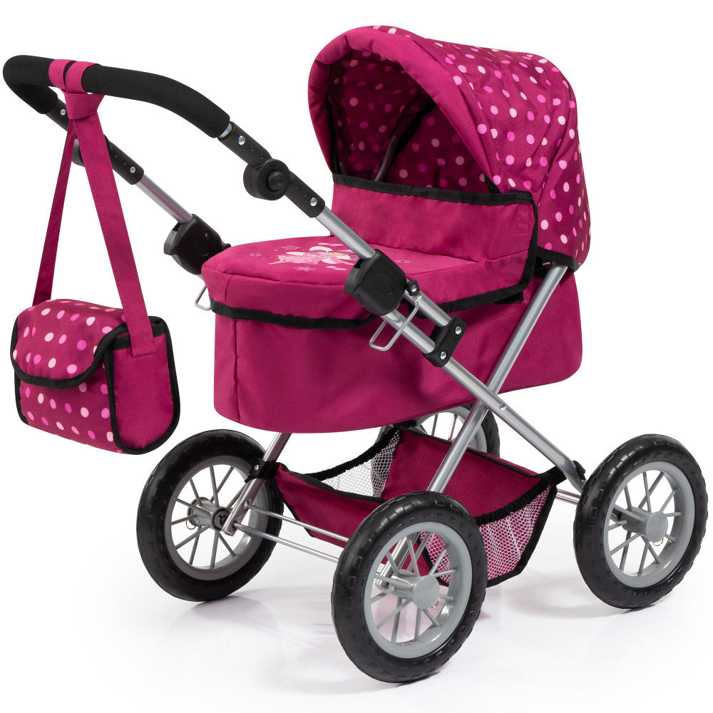 Bayer Design Trendy Doll Pram Stroller - Magenta with White Dots & Unicorn Theme for Girls, Perfect for Pretend Play & Nursery Decor