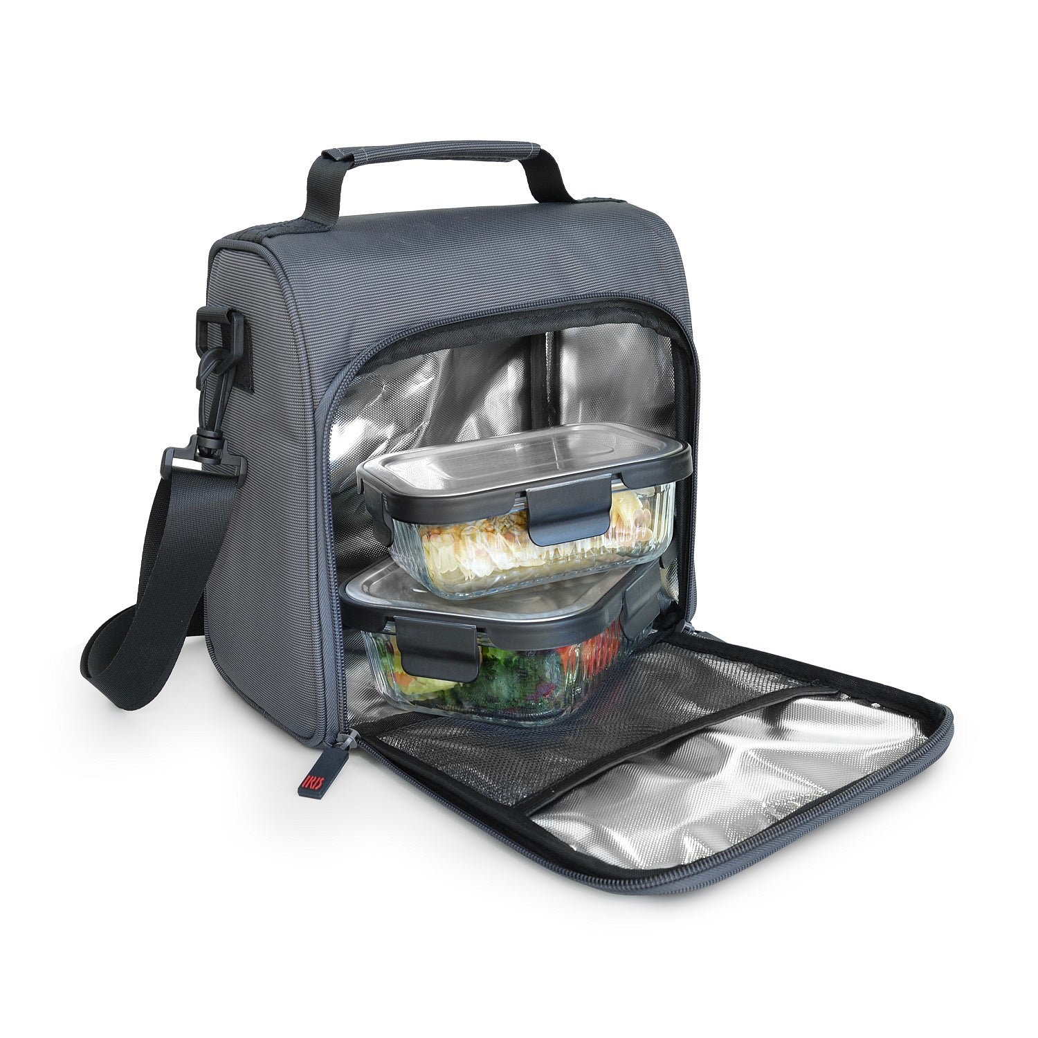 Premium Grey Insulated Lunch Bag with 0.37L + 0.64L Glass Containers - Leakproof Bento Box for Office, School & Picnic - Eco-Friendly Meal Prep Solution