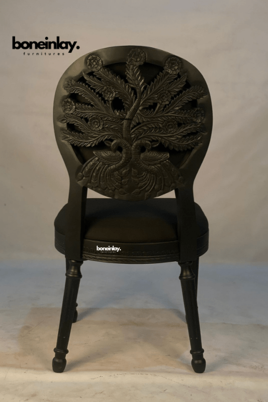 Hand Carved Peacock Design Wooden Dining Chair - Traditional Indian Handcrafted Furniture for Home Decor, Living Room, Dining Room & Office Use