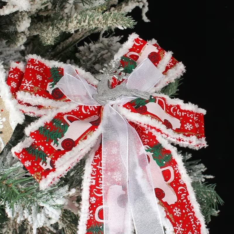 2 Pcs Christmas Bows - Elegant Holiday Wreath Bows & Xmas Tree Topper Decorations for Christmas Party, Home, Gift Wrapping & Festive Decor