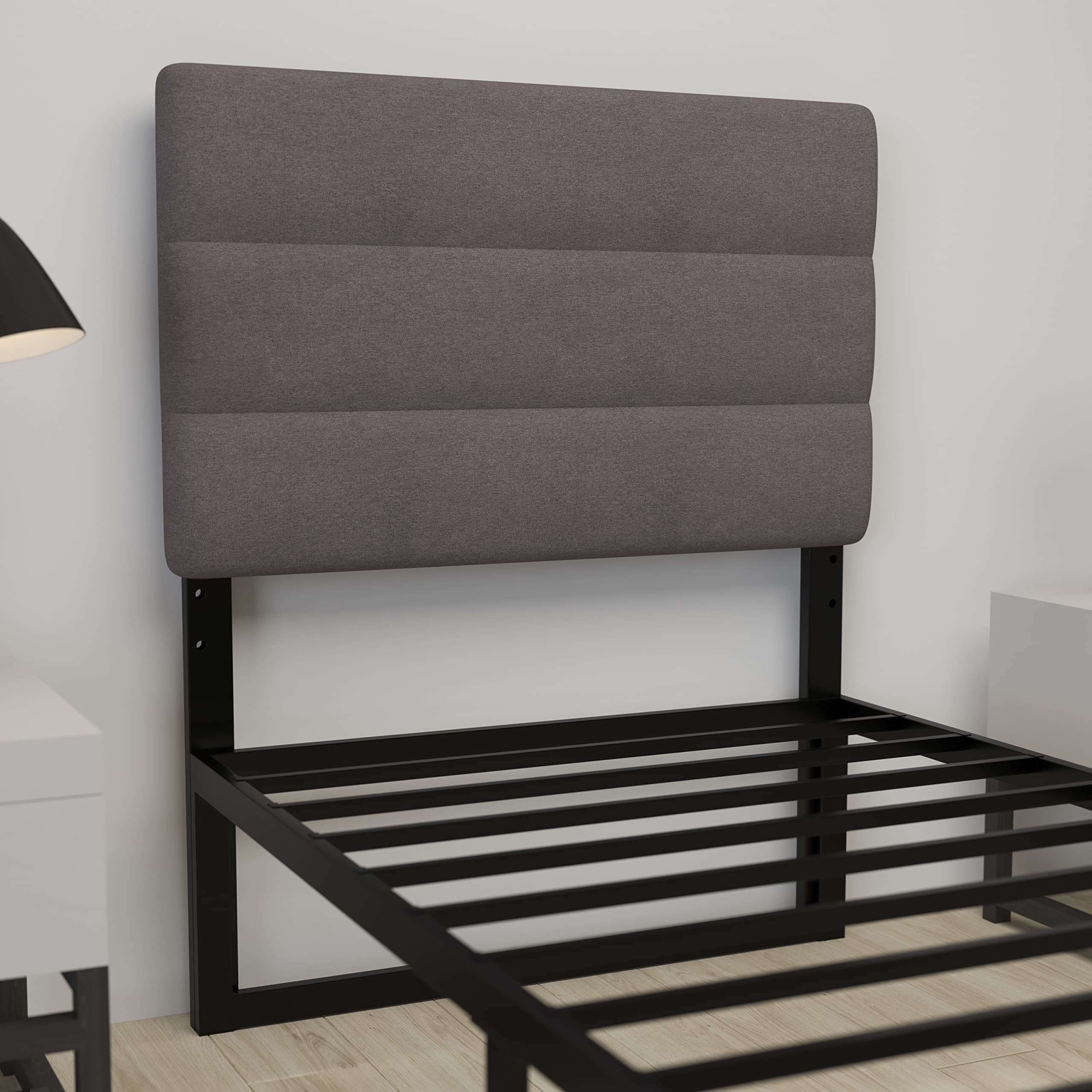 Merrick Lane Coppola Upholstered Headboard - Button Tufted Gray Fabric Queen Size Bed Frame with Adjustable Metal Legs - Perfect for Modern Bedroom Decor & Guest Room Setup