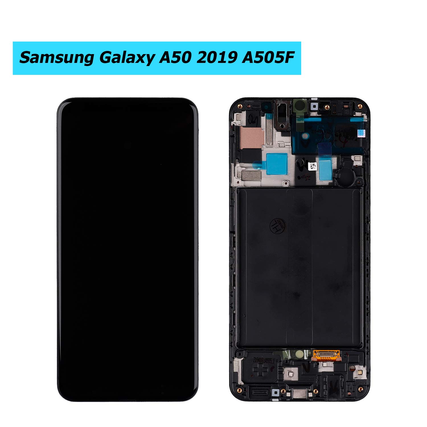 Original AMOLED Display Screen Replacement for Samsung Galaxy A50 A505 SM-A505F SM-A505U (2019 Model) - 6.4 Inch LCD Digitizer Touch Screen Assembly with Frame & Repair Tools Kit (Black) - Perfect for DIY Phone Repair & Screen Replacement at Home