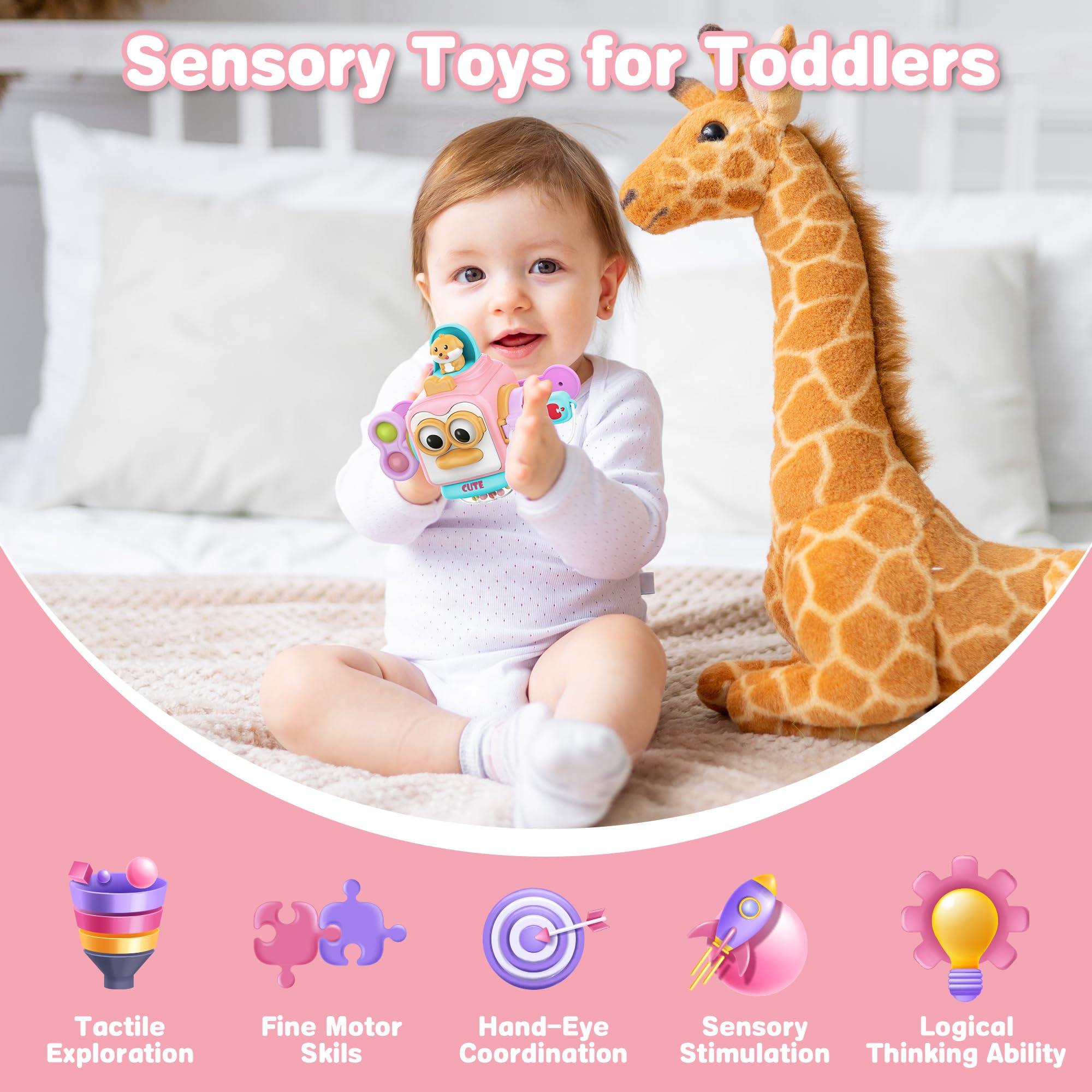 Montessori Busy Board for Toddlers 1-3 Years - Sensory Learning Toys for 1 Year Old Boys & Girls - Best Birthday Gift & Travel Activity Toy for 12-36 Month Old Babies - Perfect for Airplane, Car Rides & Early Childhood Development
