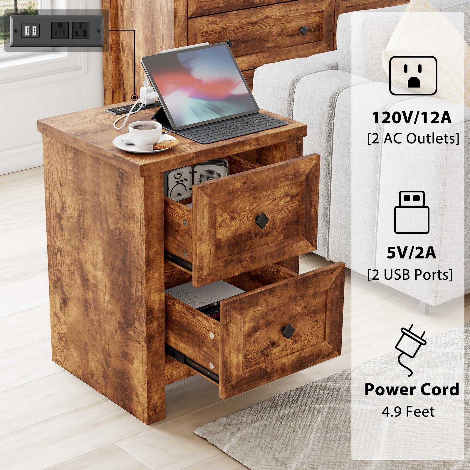 Rustic Brown 3-Piece Bedroom Dresser and Nightstand Set - Farmhouse Style 6-Drawer Storage Dresser & 2 Nightstands with Charging Station | Perfect for Master Bedroom, Guest Room & Apartment Furniture