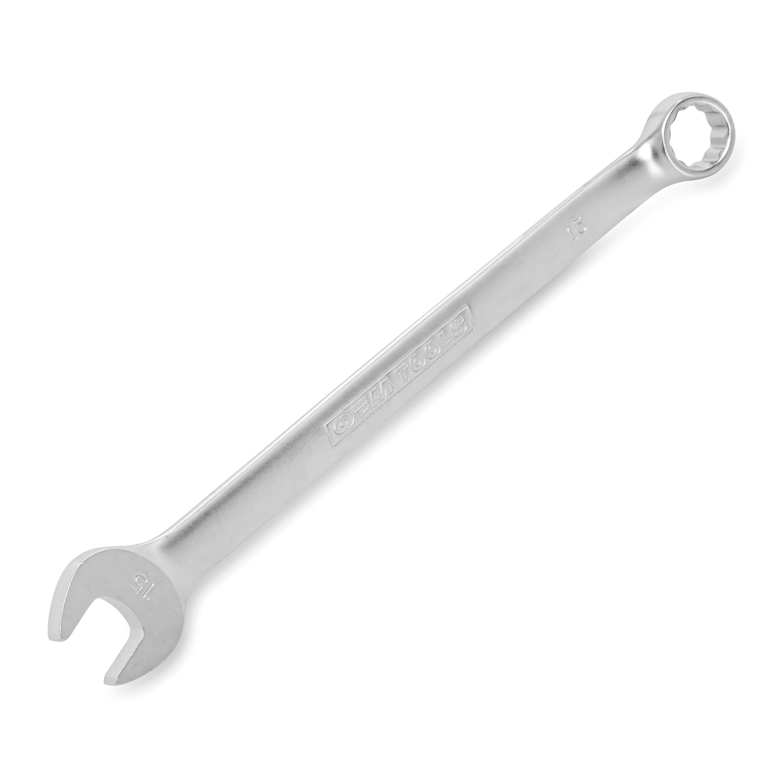 OEMTOOLS 22018 15mm Metric Combination Wrench - Long Shaft for Extra Torque & Leverage - Smooth Open End Protects Soft Fasteners - Professional Mechanic Tool for Auto Repair & DIY Projects