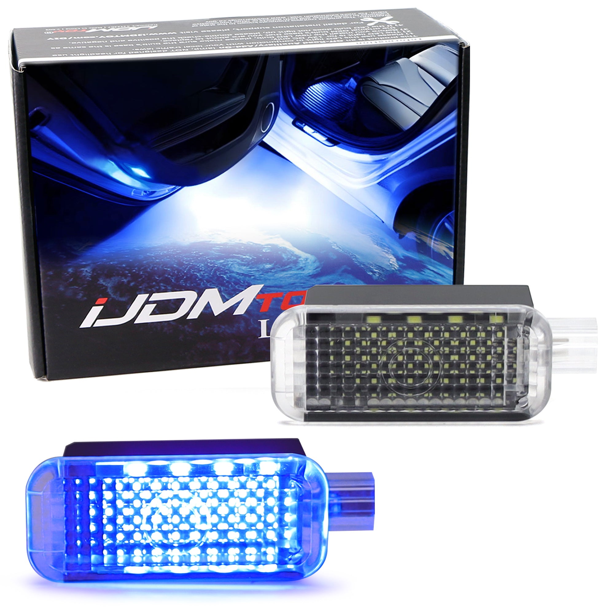 2PCS Blue Full LED Interior Car Lights Kit - Footwell, Side/Under Door, Dash & Trunk Cargo Lighting for Audi VW | Enhance Ambience & Visibility for Night Driving, Car Shows & Customization