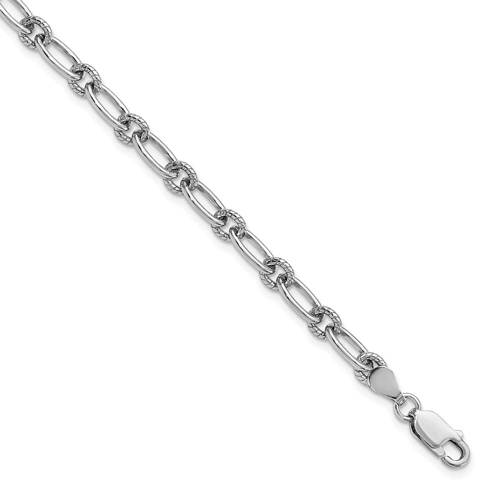 925 Sterling Silver Rhodium Plated Textured Fancy Link Bracelet - 7.5 Inch Women's Jewelry Gift for Birthday, Anniversary & Special Occasions | Elegant Everyday Wear & Party Accessory