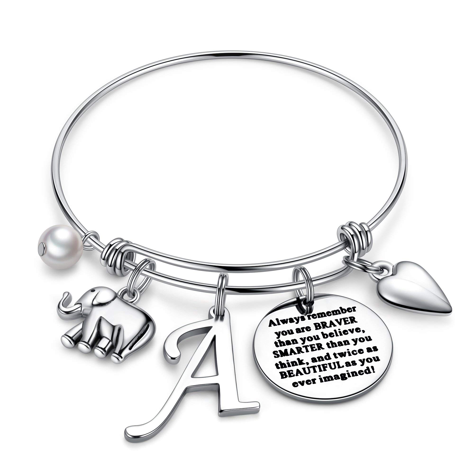 Ursteel Dainty Initial Elephant Charm Bracelet for Women & Girls - Personalized Inspirational Jewelry Gift for Birthday, Friendship, Mother & Daughter - Perfect for Everyday Wear & Special Occasions