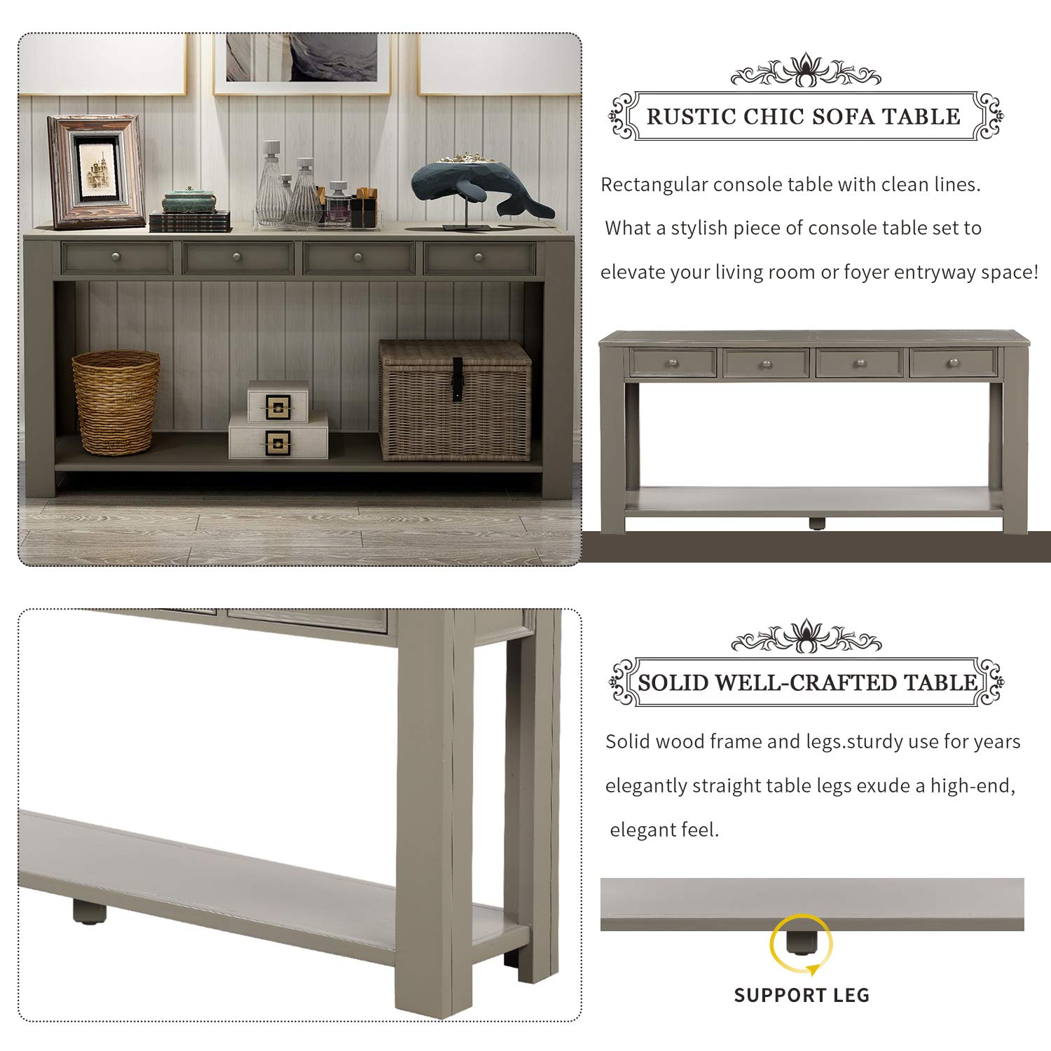 Merax Khaki Classic Console Table with Storage Drawers - Entryway, Hallway & Living Room Furniture - Sturdy Side Table with Drawers for Home Decor & Organization (1 Set) - Perfect for Small Spaces, Apartments & Entryway Storage Solutions