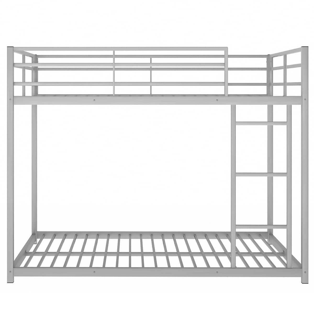 TRIPLE TREE Full Over Full Metal Bunk Bed Frame - Heavy Duty Low Profile Bunk Bed with Safety Guard Rails & Ladder for Teens & Adults - No Box Spring Needed - Silver - Perfect for Dorms, Small Bedrooms & Guest Rooms