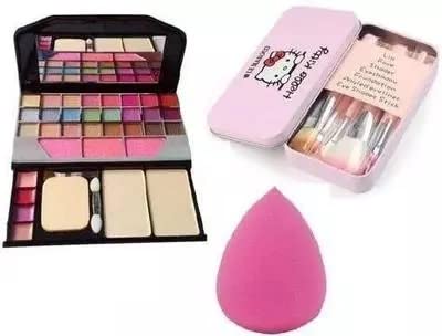 FitMe 6155 Makeup Kit & 7-Piece Pink Cat Makeup Brushes Set with Sponge Puff - 9-Piece Beauty Combo for Professional & Everyday Makeup Application