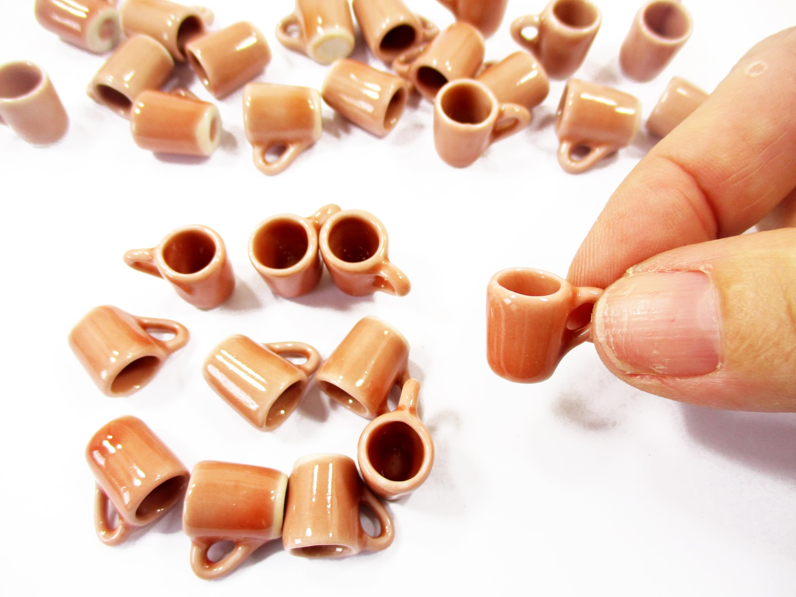 10-Piece Miniature Ceramic Salmon Coffee Tea Funnel Cup Mug Set for 1:6 Scale Dollhouse Kitchen Accessories - Perfect for Dollhouse Decor, Miniature Displays & Collectors