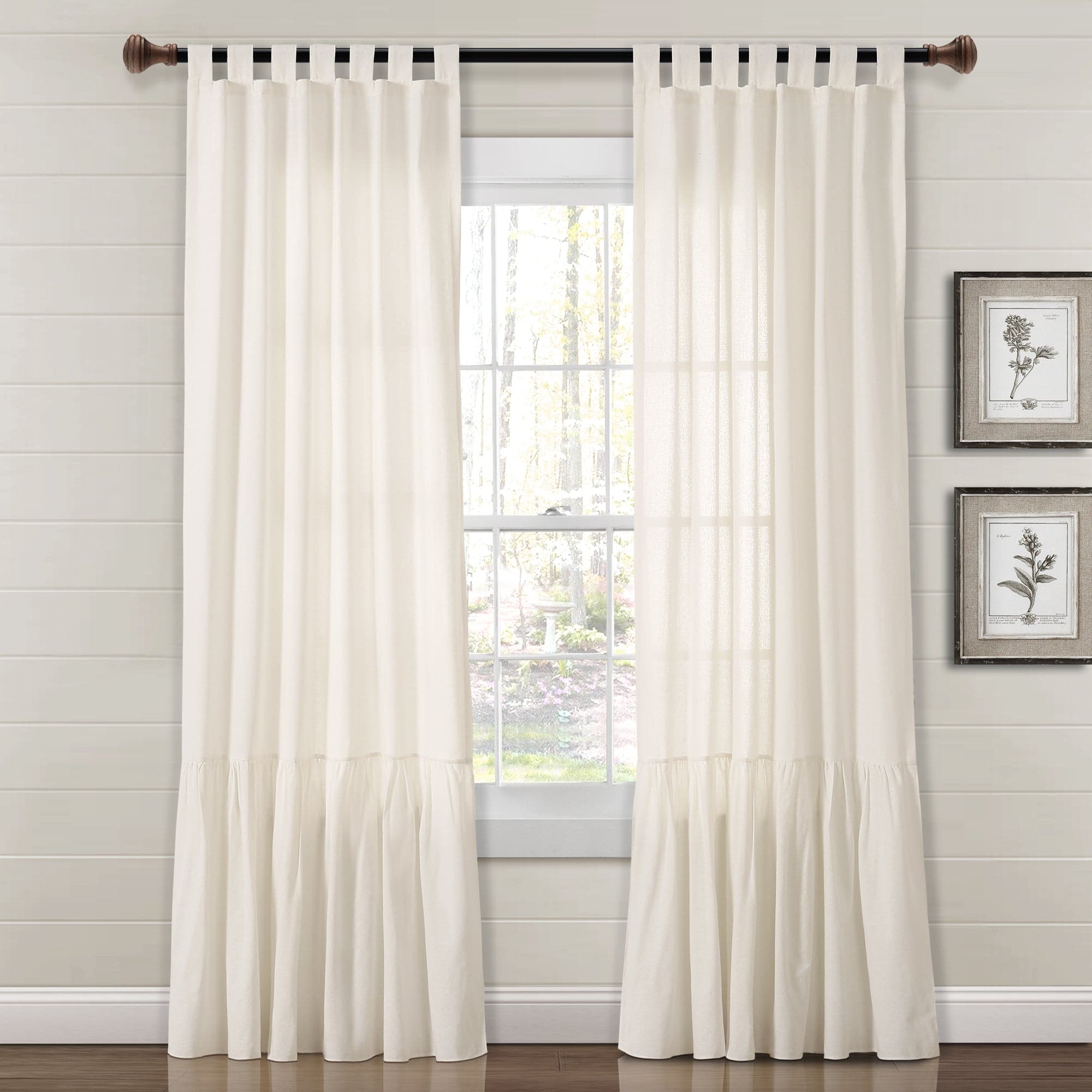 Farmhouse Style Faux Linen Tab Top Window Curtain Panel - Light Filtering Kitchen & Living Room Drapes for Cozy Home Decor