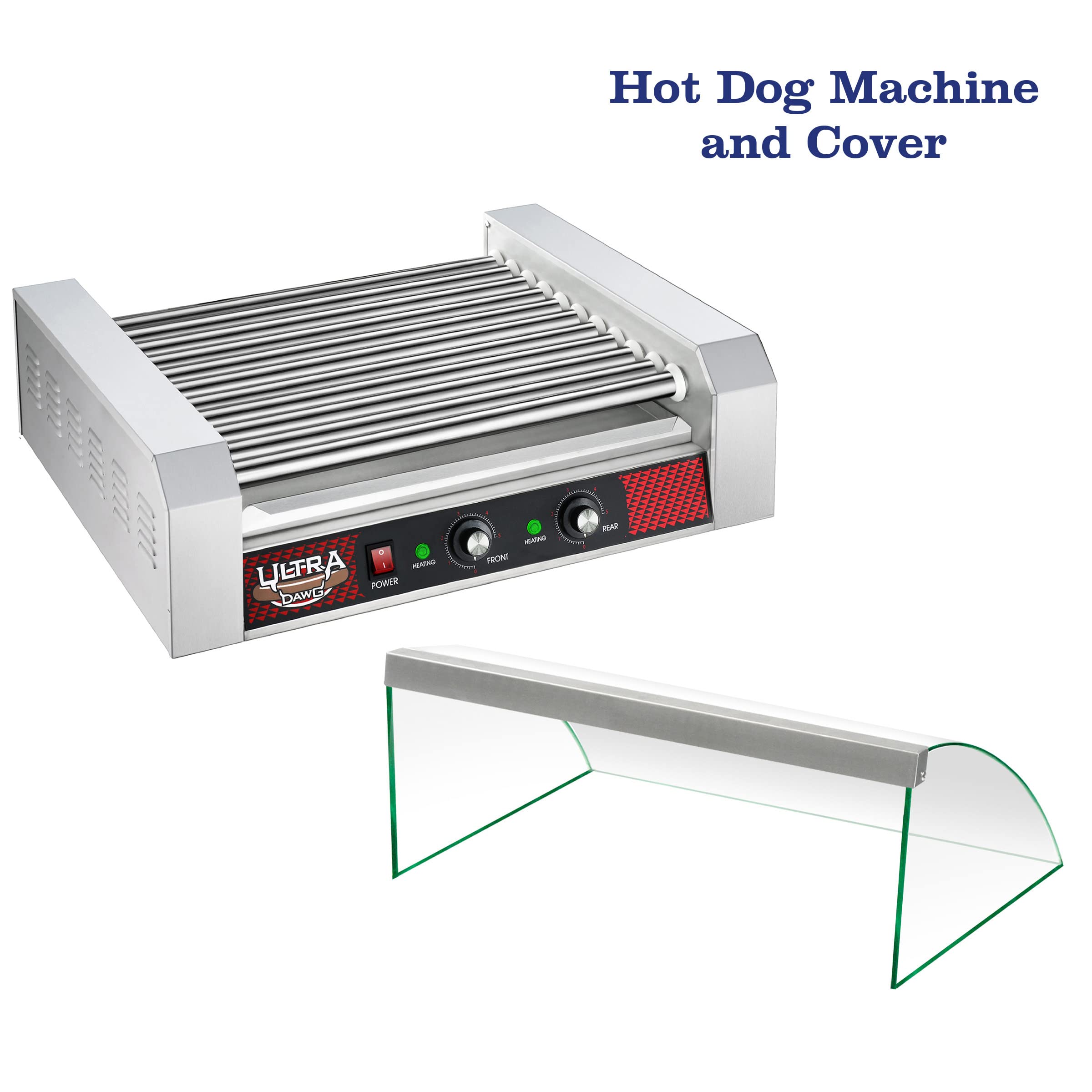 11-Roll Commercial Hot Dog Roller Machine with Tempered Glass Cover - Countertop Hot Dog Warmer Cooks 30 Hot Dogs, Brats & Sausages | Perfect for Restaurants, Carnivals & Food Trucks by Great Northern Popcorn