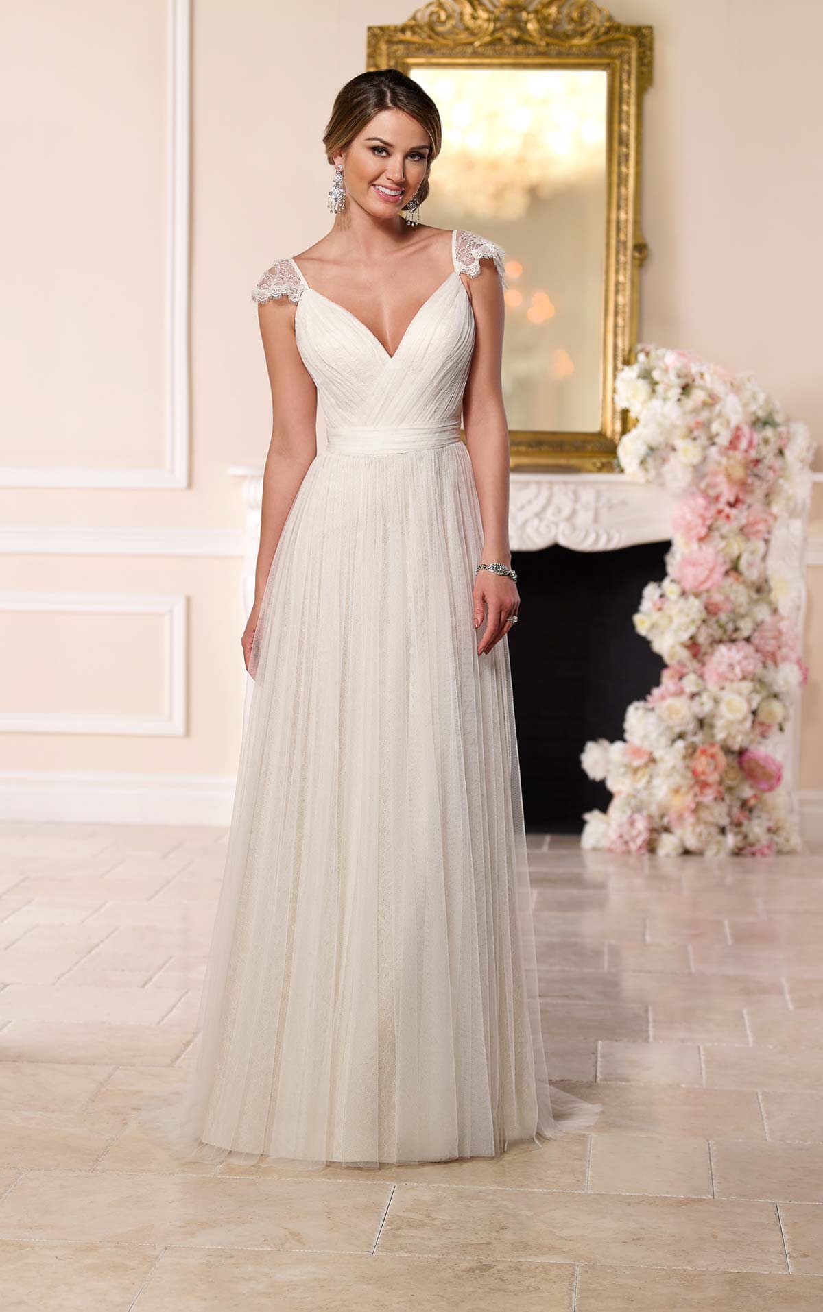 Stella York 6199 Elegant Wedding Gown - A-Line Lace Bridal Dress with V-Neck & Chapel Train - Perfect for Church Ceremonies, Beach Weddings & Formal Receptions