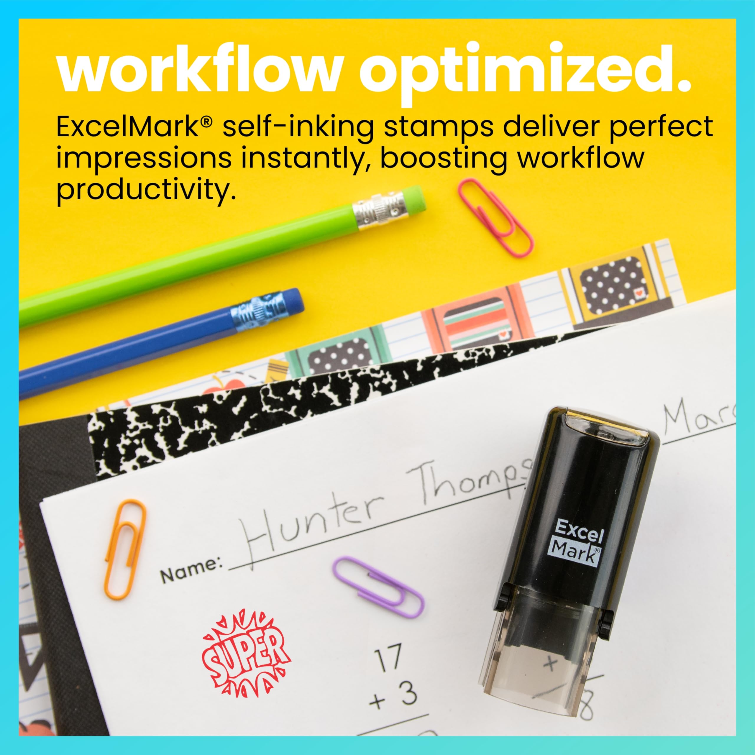 ExcelMark Round Teacher Stamp with Red Ink - Self-Inking Grading Stamp for Classroom, Homework & Tests - Perfect for Teachers, Educators & Tutors