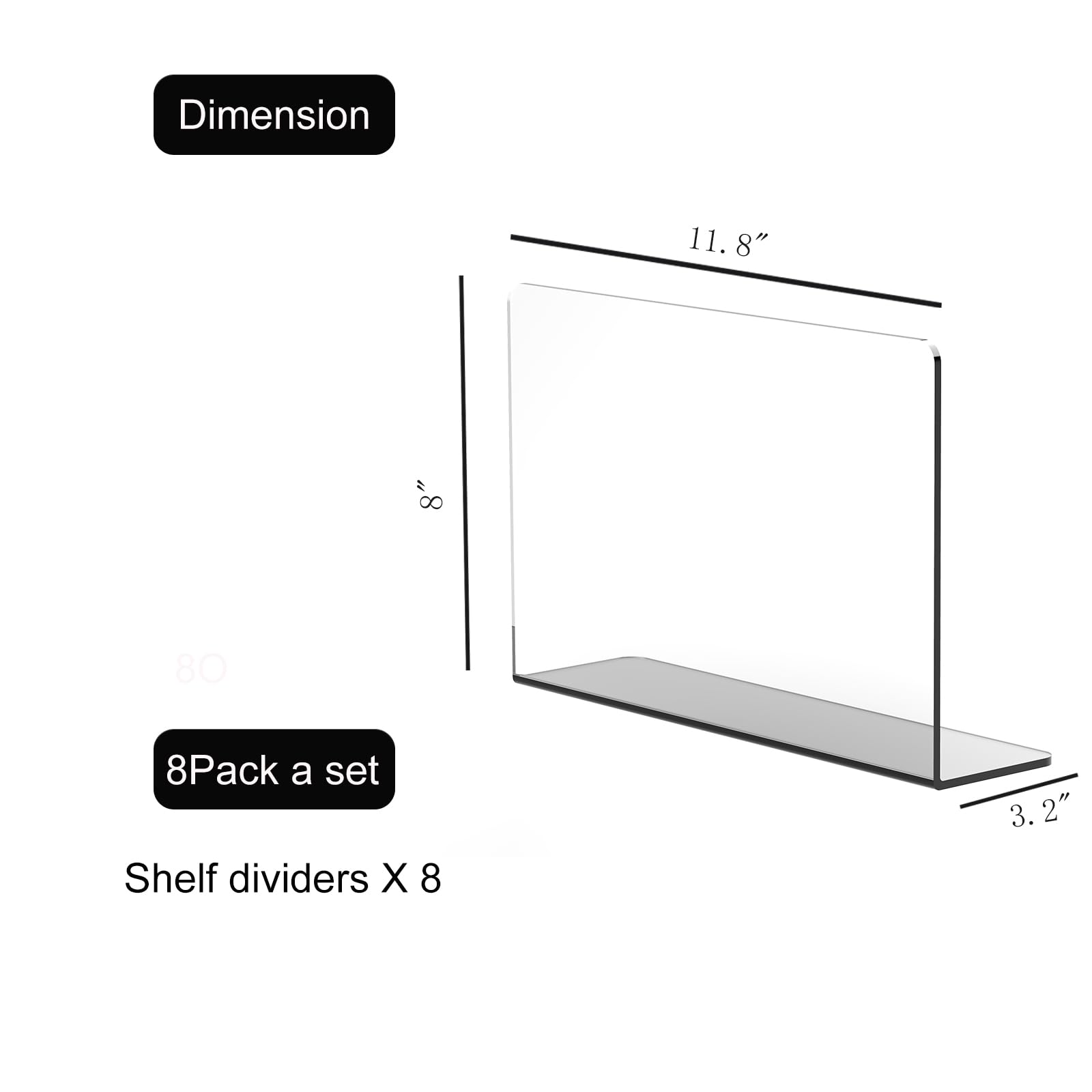 8-Pack Clear Acrylic Shelf Dividers for Closet Organization - Tall Closet Organizers for Clothes, Towels, Sweaters, Purses & Handbags - Perfect for Cabinet, Shirt and Wardrobe Storage (Great for Bedroom, Walk-in Closet and Retail Store Display)