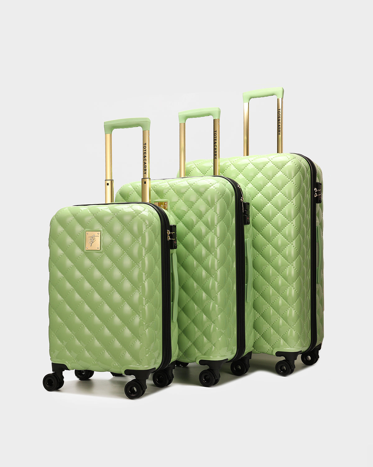 Premium Diamond 3-Piece Hardshell Luggage Set in Crystal Green - Lightweight Spinner Suitcase for Travel, Vacation & Business Trips (Carry-On, Medium & Large)