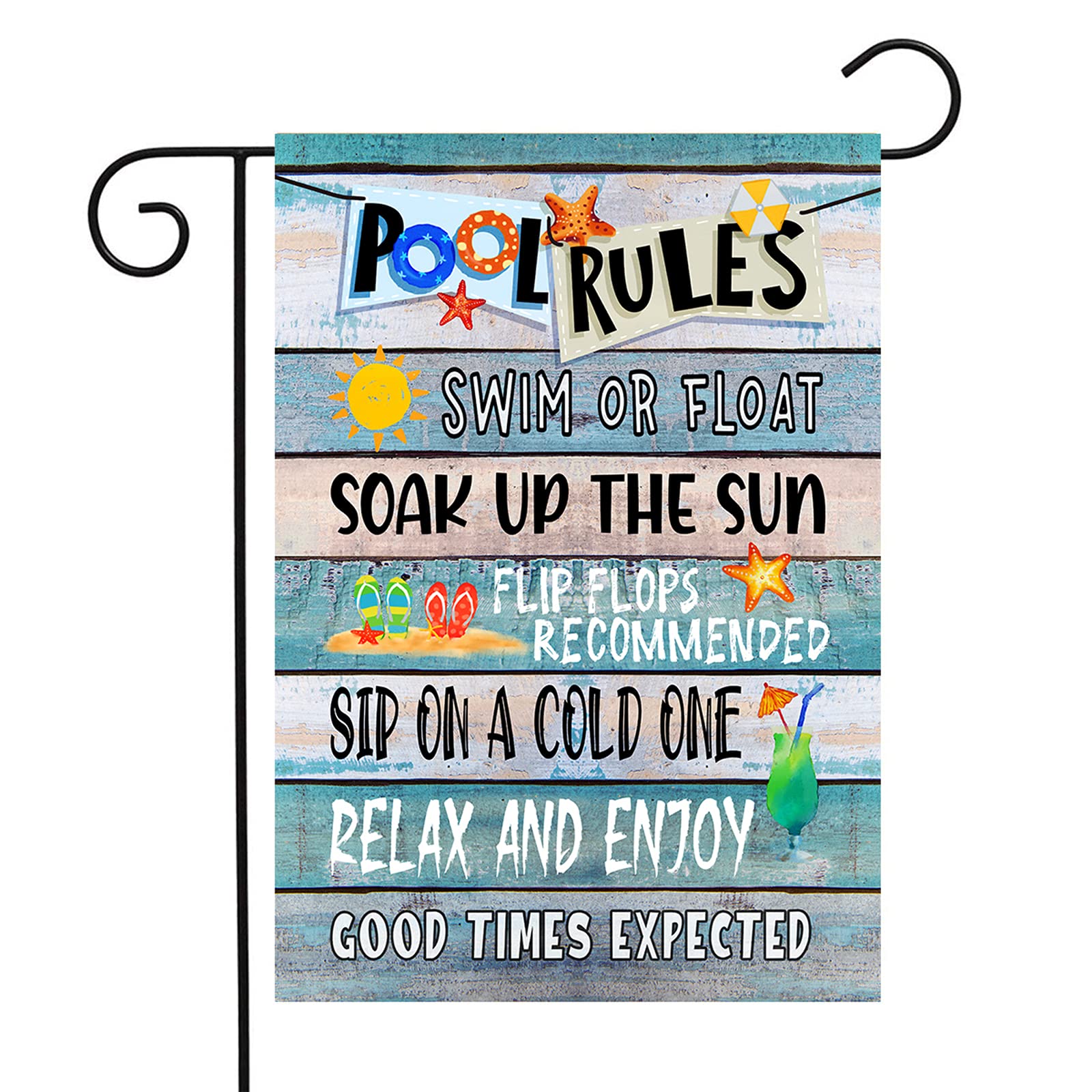 Pool Rules Garden Flag - Double Sided 12x18 Spring Summer Beach Decor - Perfect for Patio, Deck, Backyard & Poolside Outdoor Decorations