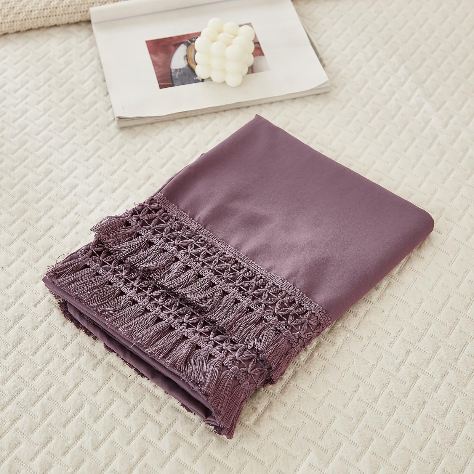 Grayish Purple Body Pillow Cover 20x54 Inches with Tassel & Pocket Closure - Boho Style Decorative Pillowcase for Bedroom, Living Room, or Dorm