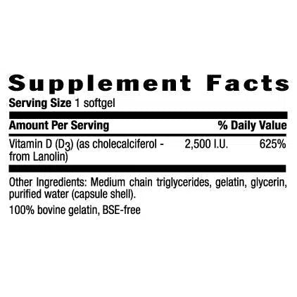 Country Life Vitamin D3 2500 IU Supplement - High Potency Vitamin D for Immune Support & Bone Health - Supports Energy & Mood - Ideal for Adults & Seniors - Daily Immune Booster & Bone Strength Support