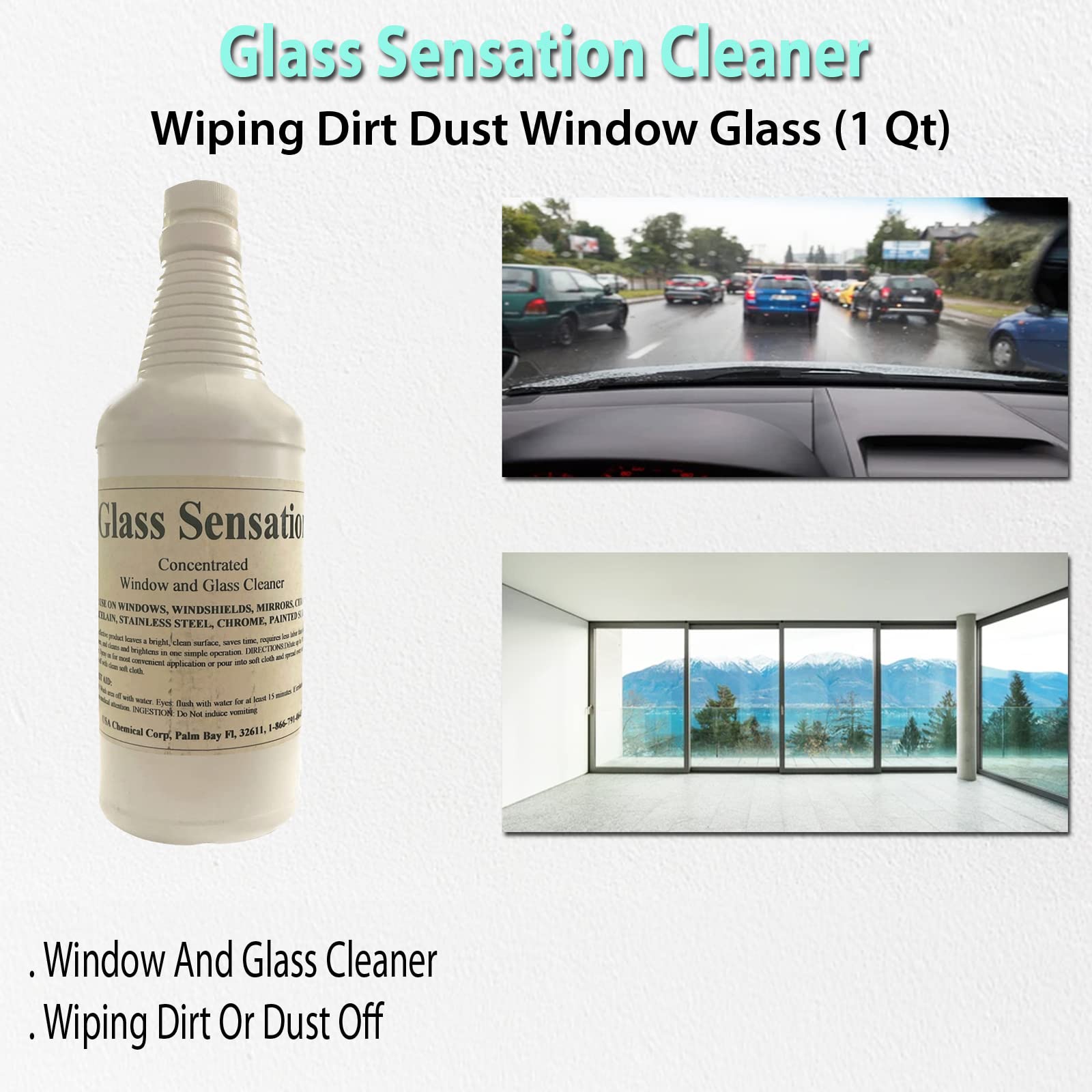 Concentrated Glass Cleaner for Windows, Mirrors & Car Windshield - Ceramic-Infused Formula (1 Qt) - Perfect for Home, Office & Auto Detailing