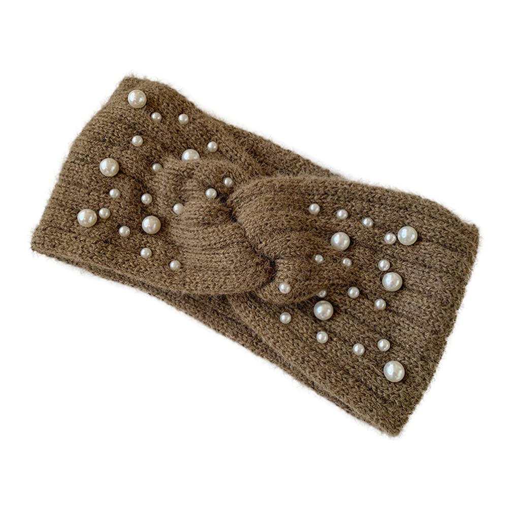VALICLUD Women's Pearl Knit Headband - Soft Plush Ear Warmer Winter Headwrap with Elegant Pearls, Warm Fleece Lined Headgear for Cold Weather - Perfect for Outdoor Activities, Winter Fashion, and Holiday Gifts
