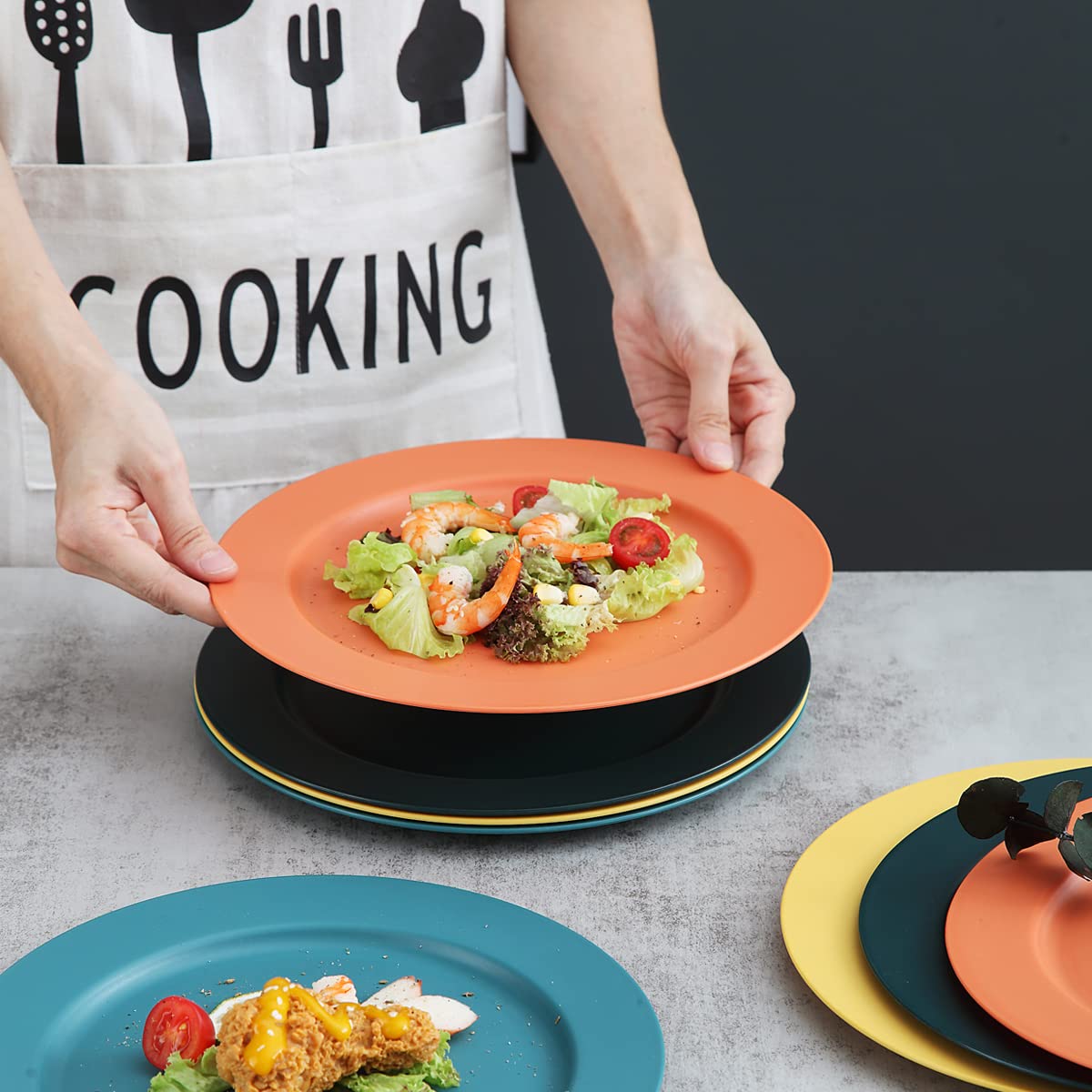 Kyraton 10-Inch Large Plastic Plates Set of 8 - Unbreakable, BPA-Free, Dishwasher & Microwave Safe, Lightweight Dinner Plates (Multi-Color) - Perfect for Parties, Picnics, Camping & Everyday Dining